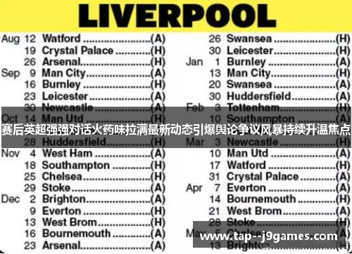 赛后英超强强对话火药味拉满最新动态引爆舆论争议风暴持续升温焦点 赛后英超强强对话火药味拉满最新动态引爆舆论争议风暴持续升温焦点